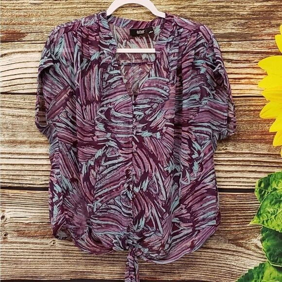 A.n.a sheer short Sleeve top Size Large - Picture 1 of 5